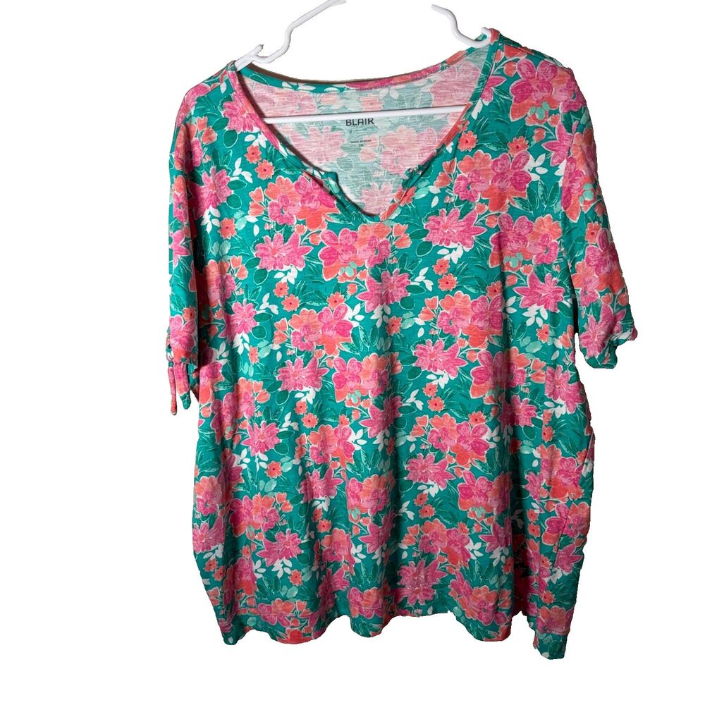 Blair T-Shirt Women's 2XL V-Neck Floral Short Sleeve Casual Boho Shirt Top
